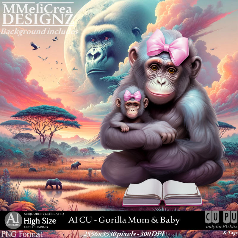 AI - CU Gorilla Mum & Baby (CU4PU/PNG) - Click Image to Close